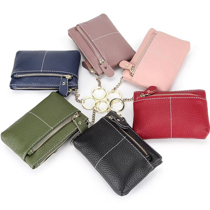 Premium Double Zip Leather Coin Pouch