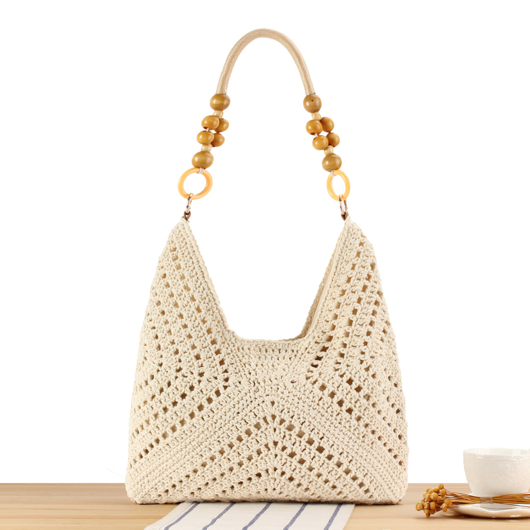Handmade straw tote bag with elegant wooden handles Kalsten