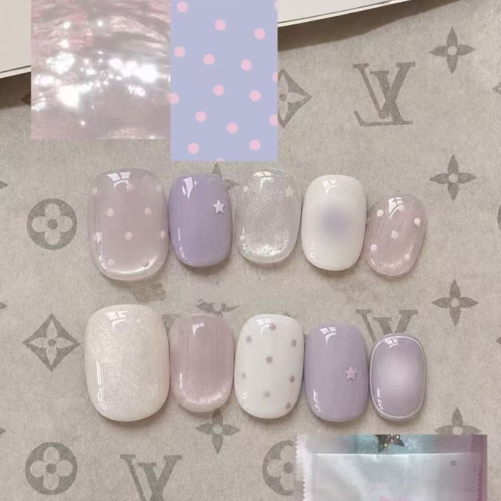 Elegant Press-On Nail Art Set with Bow and Dots Kalsten