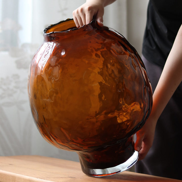 Handblown Organic Mushroom-Shaped Pedestal Vase with Thick Base Kalsten