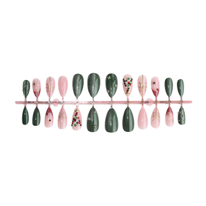Festive artificial nail set with Christmas motifs and glitter accents Kalsten