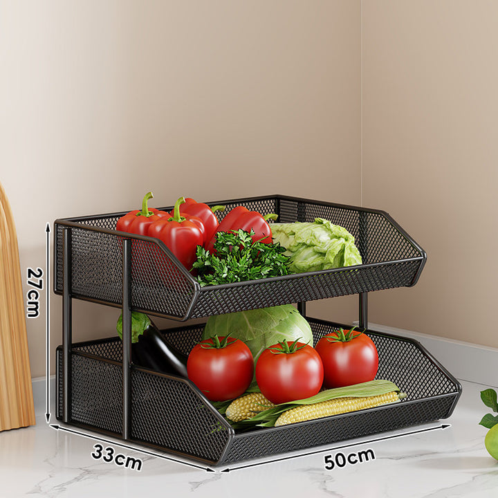 Triple-Tier Metal Mesh Countertop Produce and Pantry Organizer