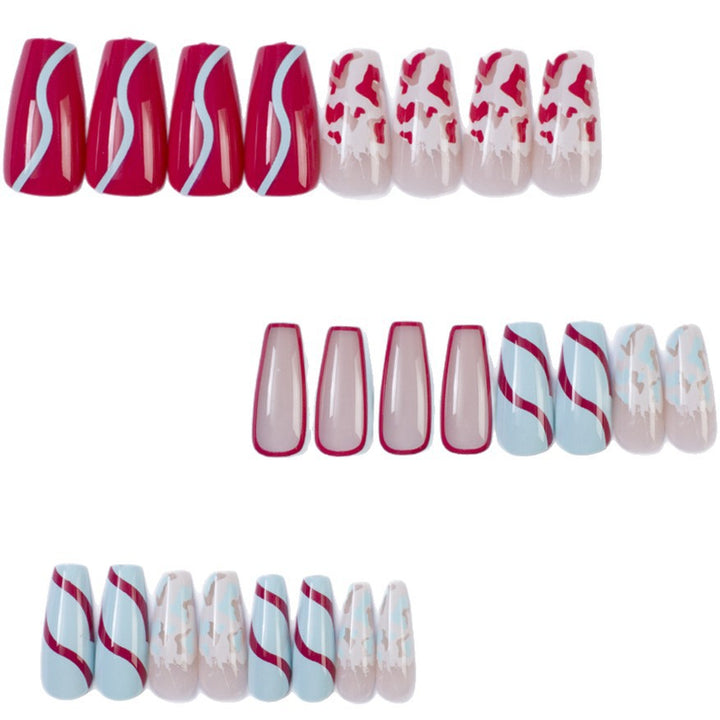 Artificial nails with modern wave pattern and heart accents Kalsten