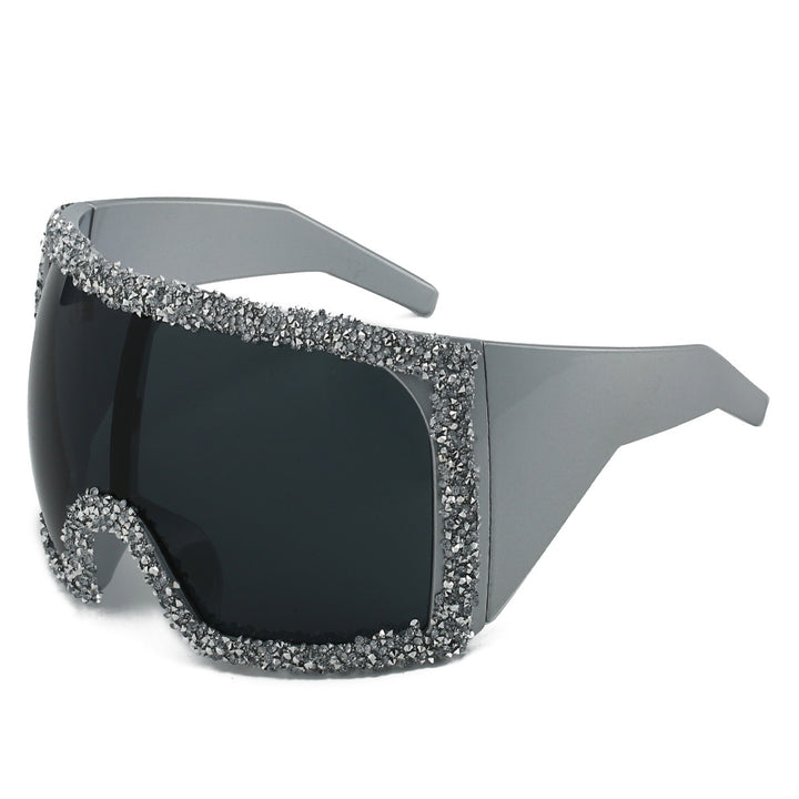 Women's Sporty Oversized Sunglasses with Rhinestone Embellishments Kalsten