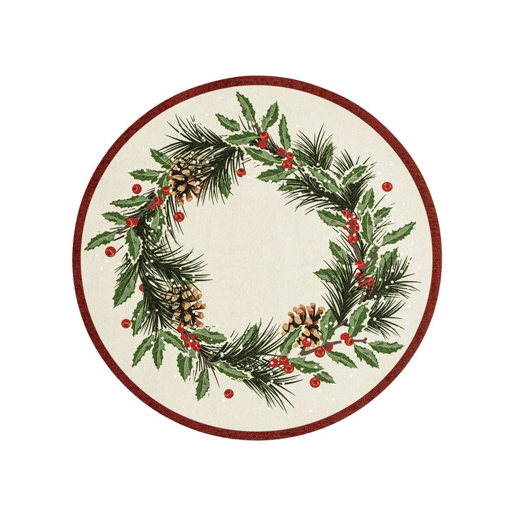 Round wipeable placemat with Christmas pine cone and holly wreath motif Kalsten
