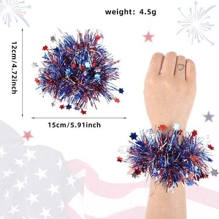 Independence Day festive tinsel pom-pom elastic wrist cuff Kalsten