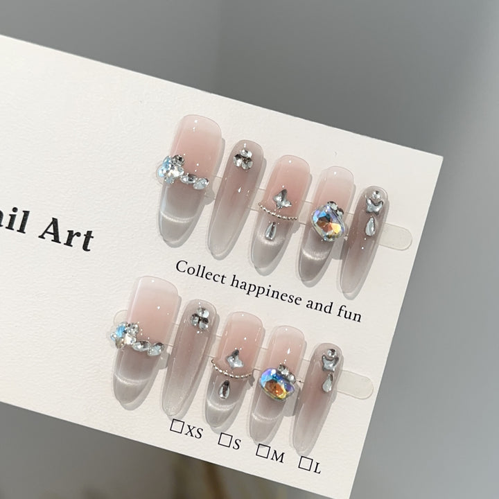 Elegant Gemstone-Embellished Press-On Nail Art Set