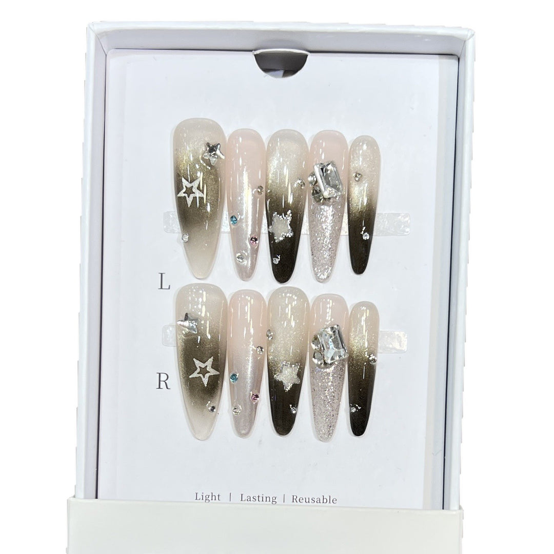 Artistic Stiletto Press-On Nail Set with Decorative Rhinestones Kalsten