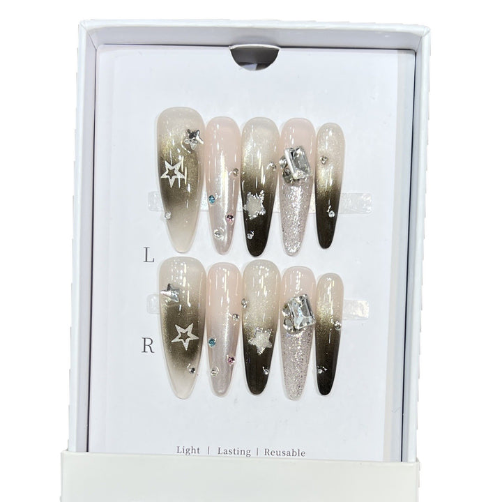 Artistic Stiletto Press-On Nail Set with Decorative Rhinestones Kalsten