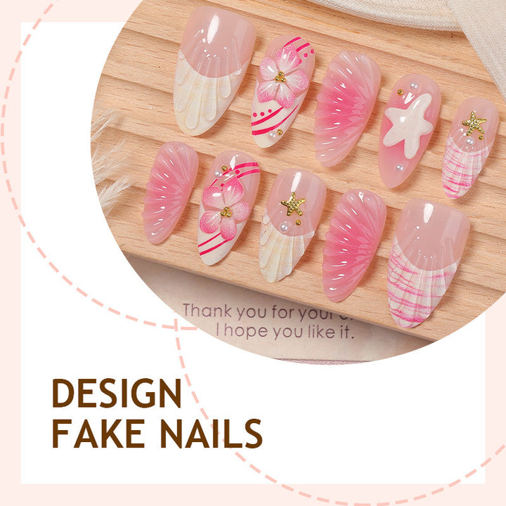 Artificial nail set with maritime motifs and glamorous accents Kalsten