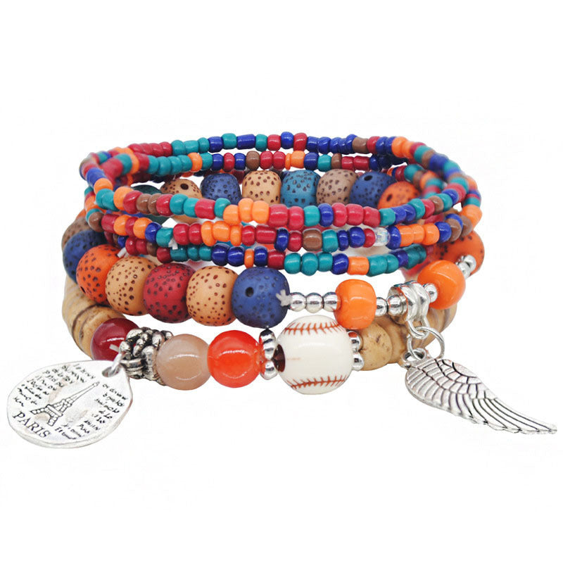 Bohemian Layered Beaded Charm Bracelet Kalsten