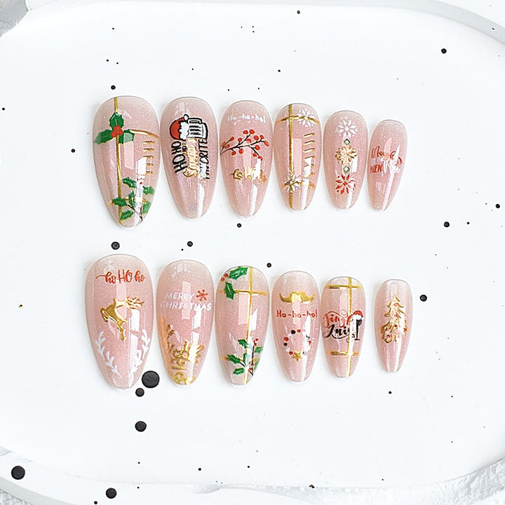 Artistic Press-On Nail Set with Cherry Blossom Design Kalsten