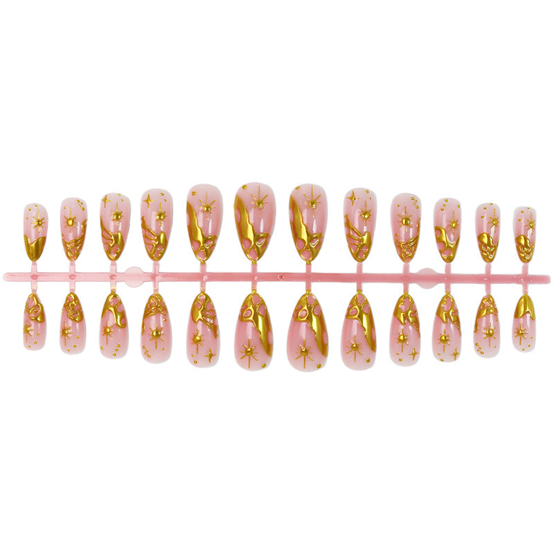 Acrylic Nail Set with Glamorous Gold Accents and Elegant Designs Kalsten