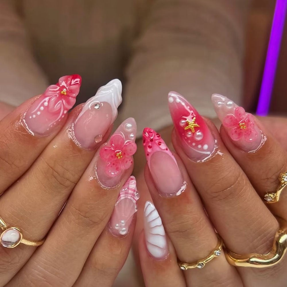 Elegant Artificial Nails with Botanical Designs Kalsten