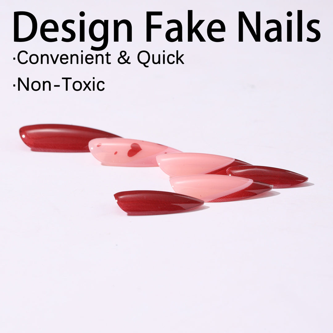 Artificial nail set with elegant heart accents and shine Kalsten