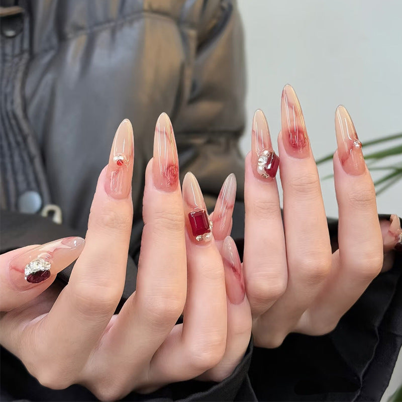 Elegant Gel Press-On Nails with Rhinestone and Glitter Accents Kalsten