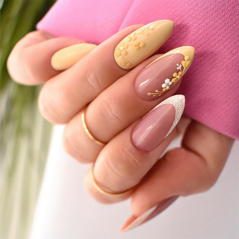 Premium Artistic Press-On Nail Set with Floral and Gem Accents Kalsten
