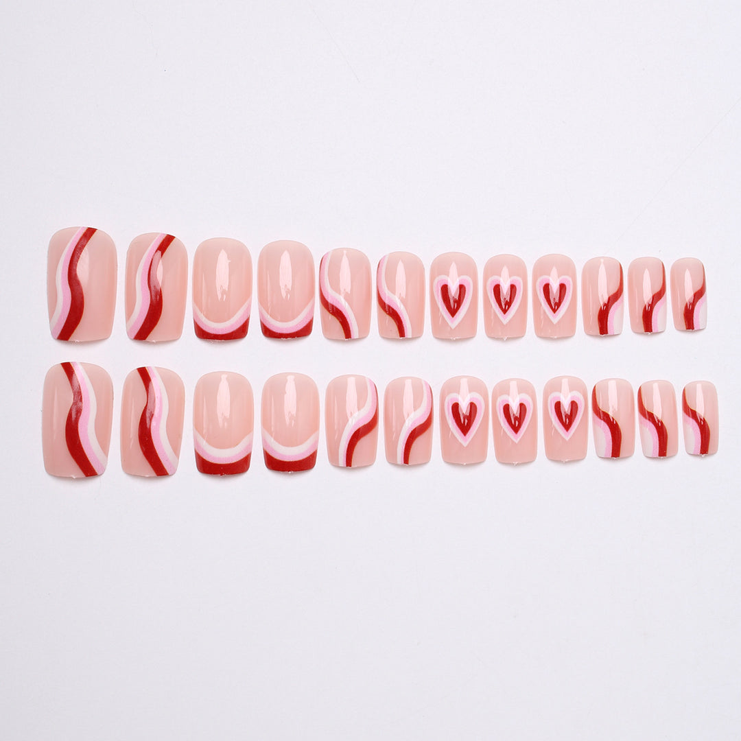 Stylish Heart-Embellished Press-On Nails Kalsten