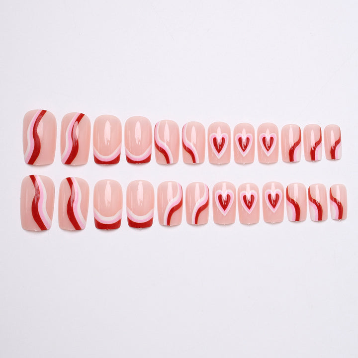 Stylish Heart-Embellished Press-On Nails Kalsten