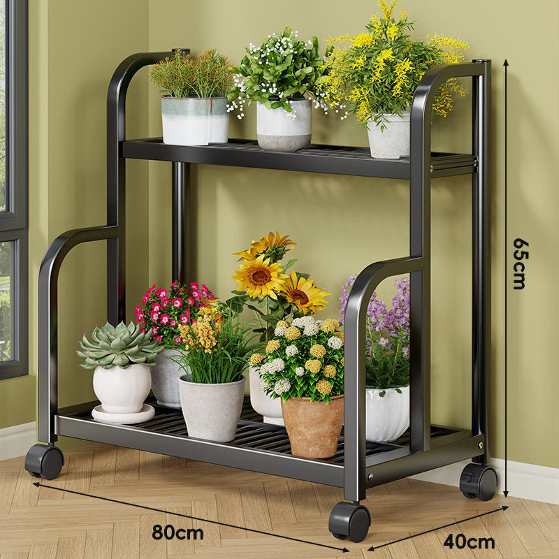 Three-Tier Rolling Metal Plant Display Shelf