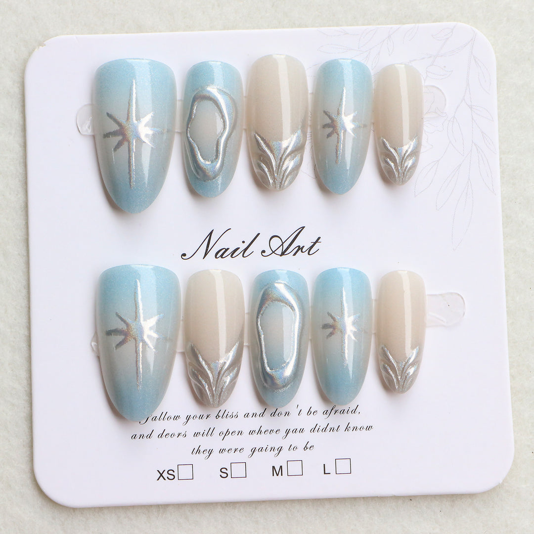 Artistic Press-On Nail Art Set with Silver Accents Kalsten