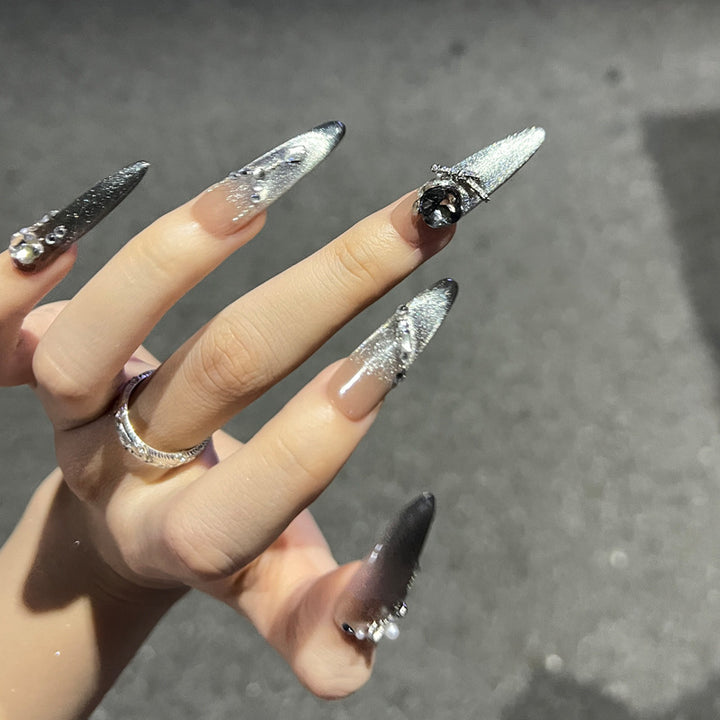 Elegant Stiletto Press-On Nail Set with Rhinesone Accents Kalsten