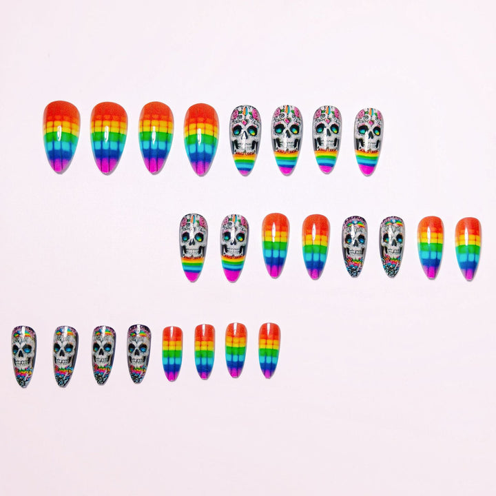Creative artificial nails with skull design and rainbow colors Kalsten