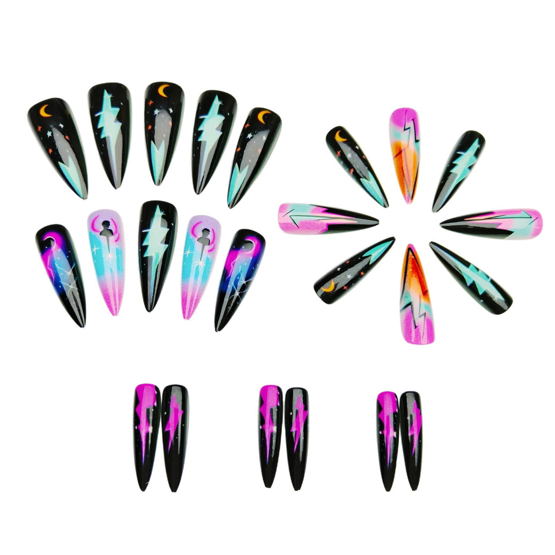 Creative artificial nails with neon light flash design Kalsten