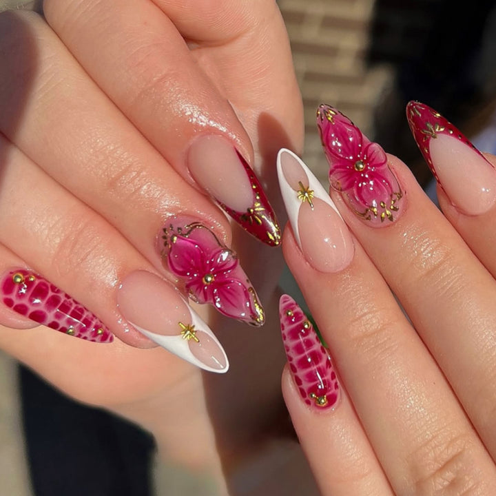 Artful Nail Extensions with Floral Accents Kalsten
