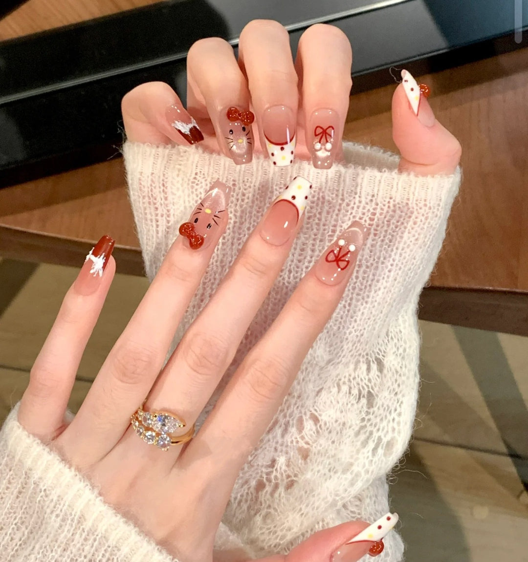 Artistic Press-On Nail Set with Whimsical Holiday Designs Kalsten