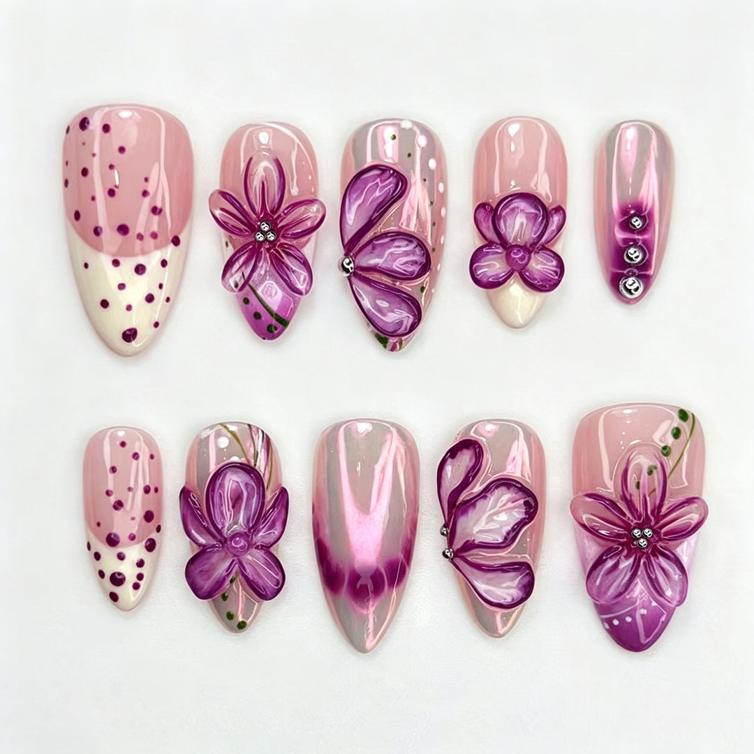 Artistic Floral Embellished Press-On Nails