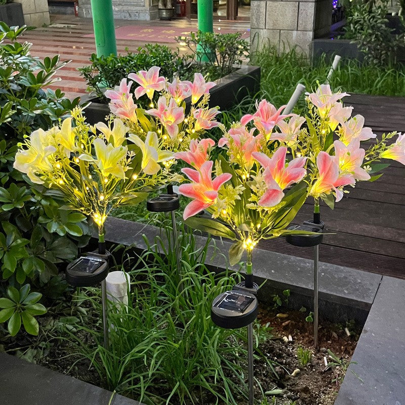 Solar-Powered Lifelike Lily Bloom Landscape Stake With Micro-LED Cluster And Telescopic Ground Spike Kalsten