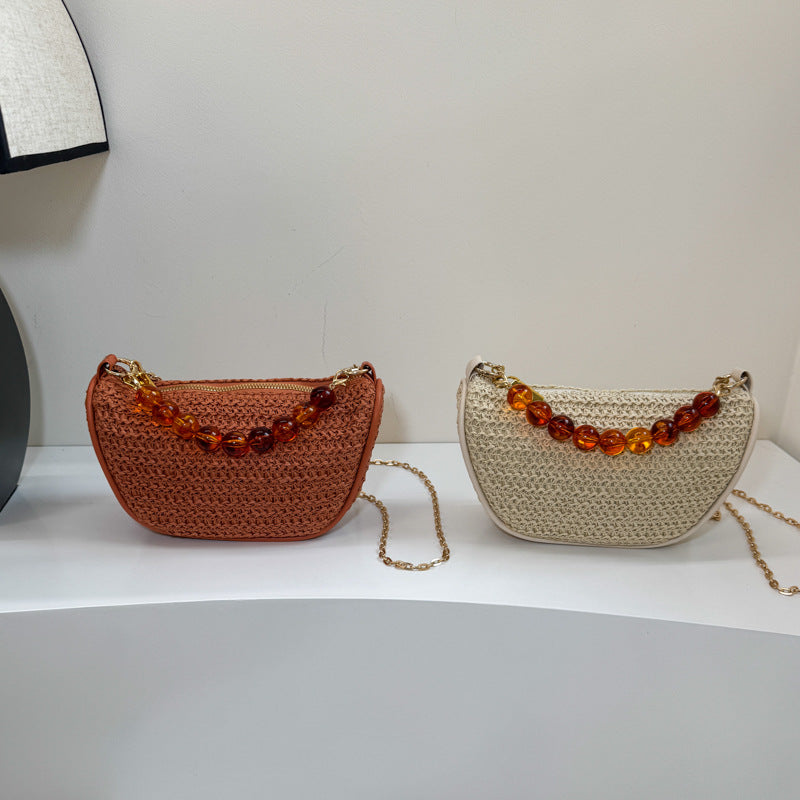 Stylish Woven Handbag with Beaded Handle Kalsten