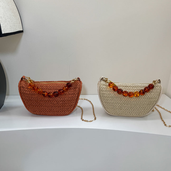 Stylish Woven Handbag with Beaded Handle Kalsten