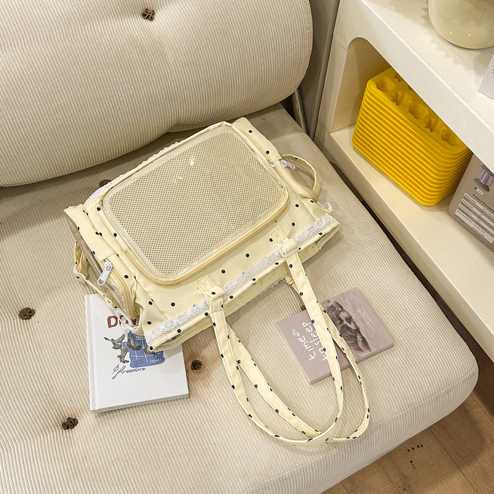 Handbag with Transparent Compartment Division and Playful Application Design Kalsten