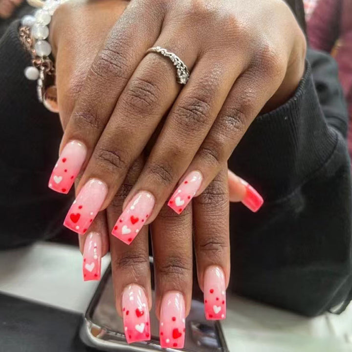 Heart-Themed Acrylic Nail Design