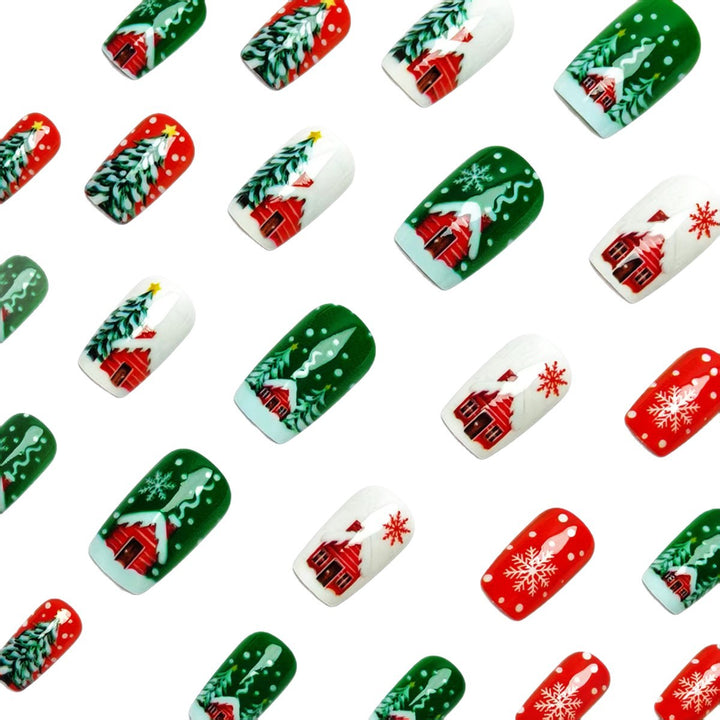 Artificial nails with winter chalet design Kalsten
