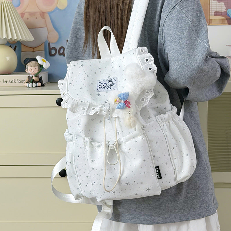 Star Print Ruffled Backpack Kalsten