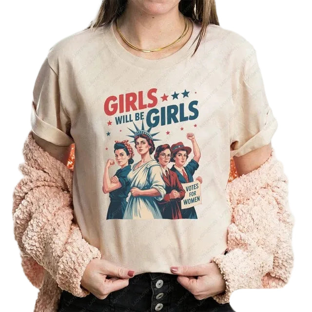 Women's nan vintage-inspired feminist graphic t-shirt with suffragette illustration Kalsten
