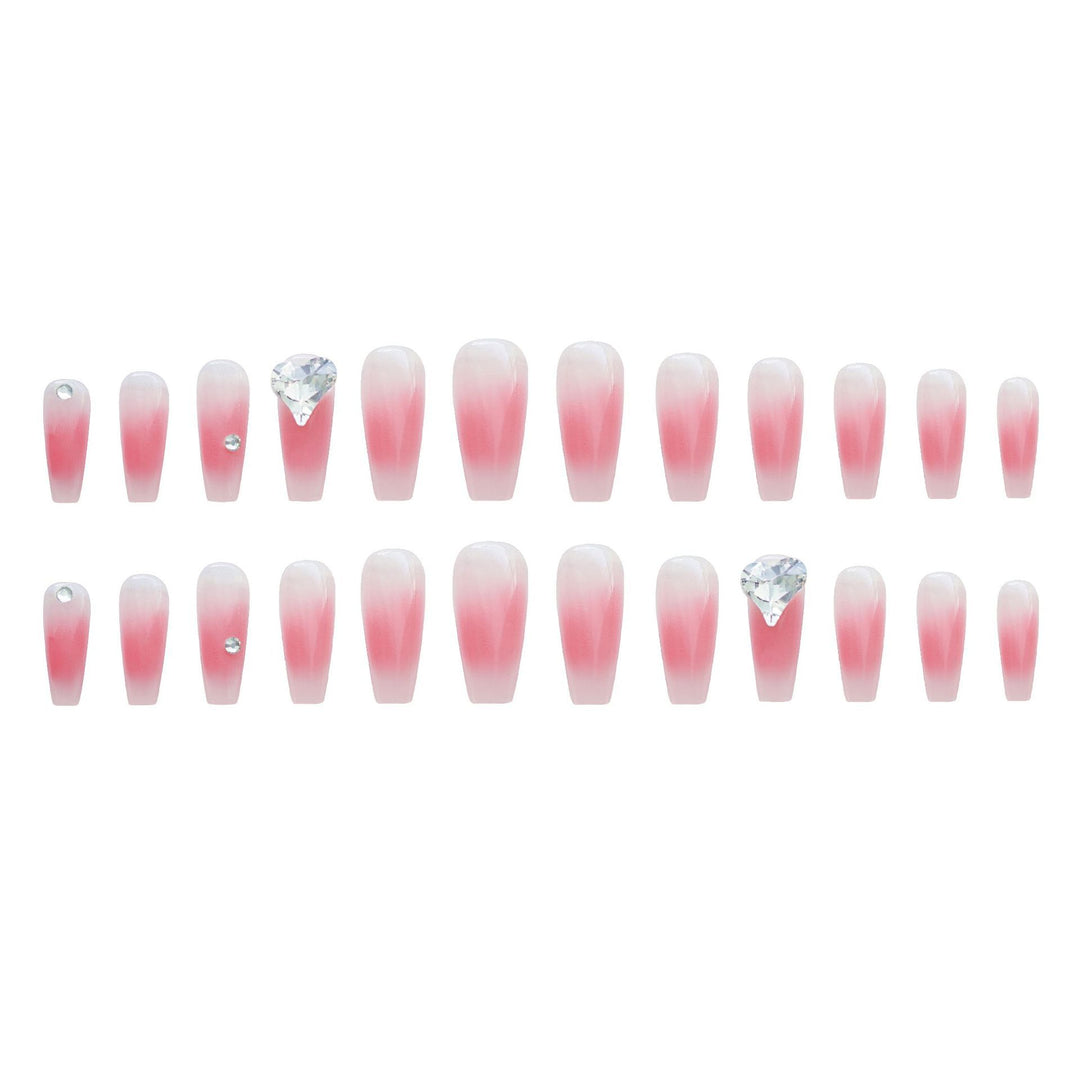 Glamorous Heart-Embellished Press-On Nail Art