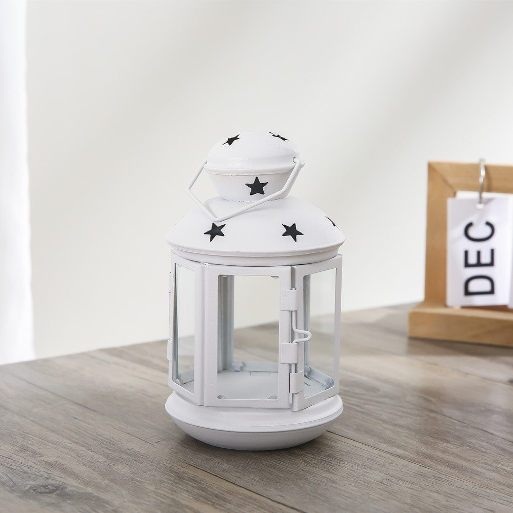 Decorative Star-Cut Glass Panel Metal Tea Light Lantern Kalsten