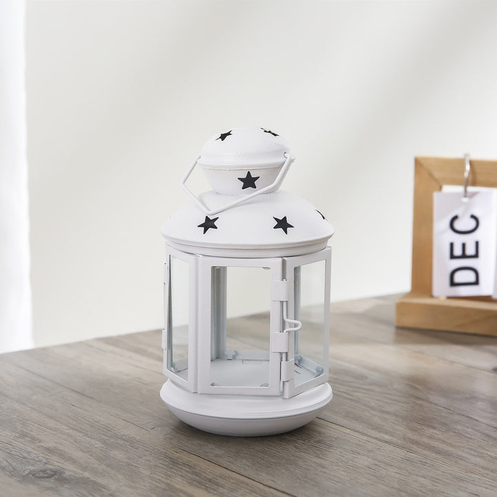 Decorative Star-Cut Glass Panel Metal Tea Light Lantern Kalsten