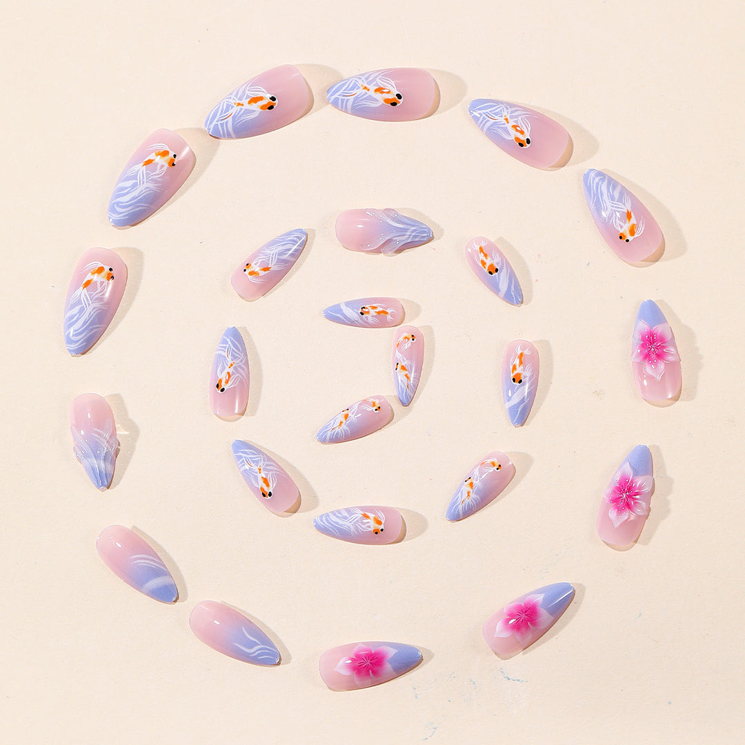 Artistic Koi Fish and Floral Nail Art Extensions Kalsten