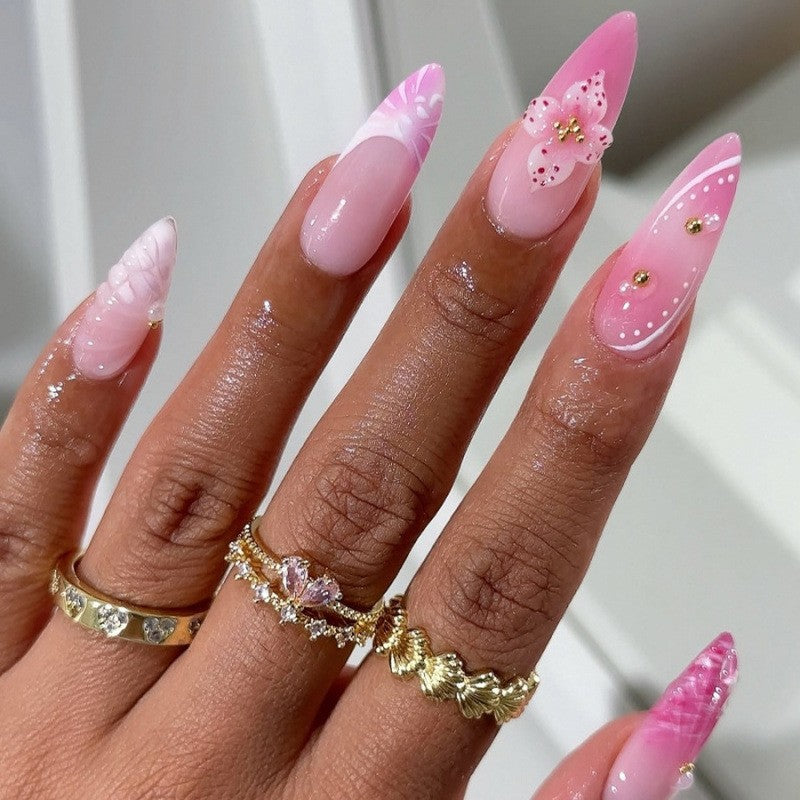 Elegant Floral Accentuated Stiletto Press-On Nails Kalsten
