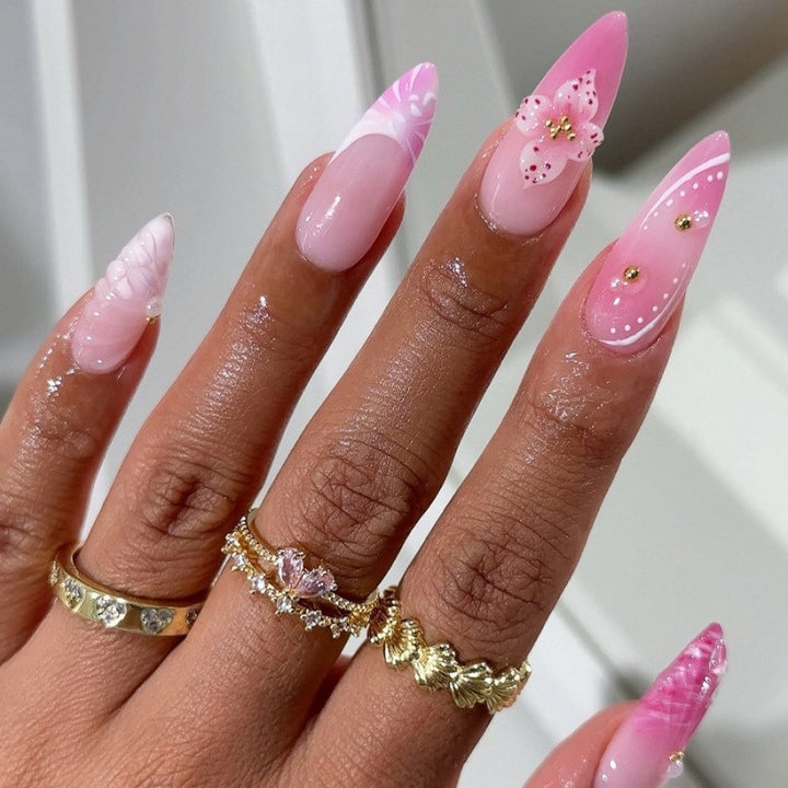 Elegant Floral Accentuated Stiletto Press-On Nails Kalsten