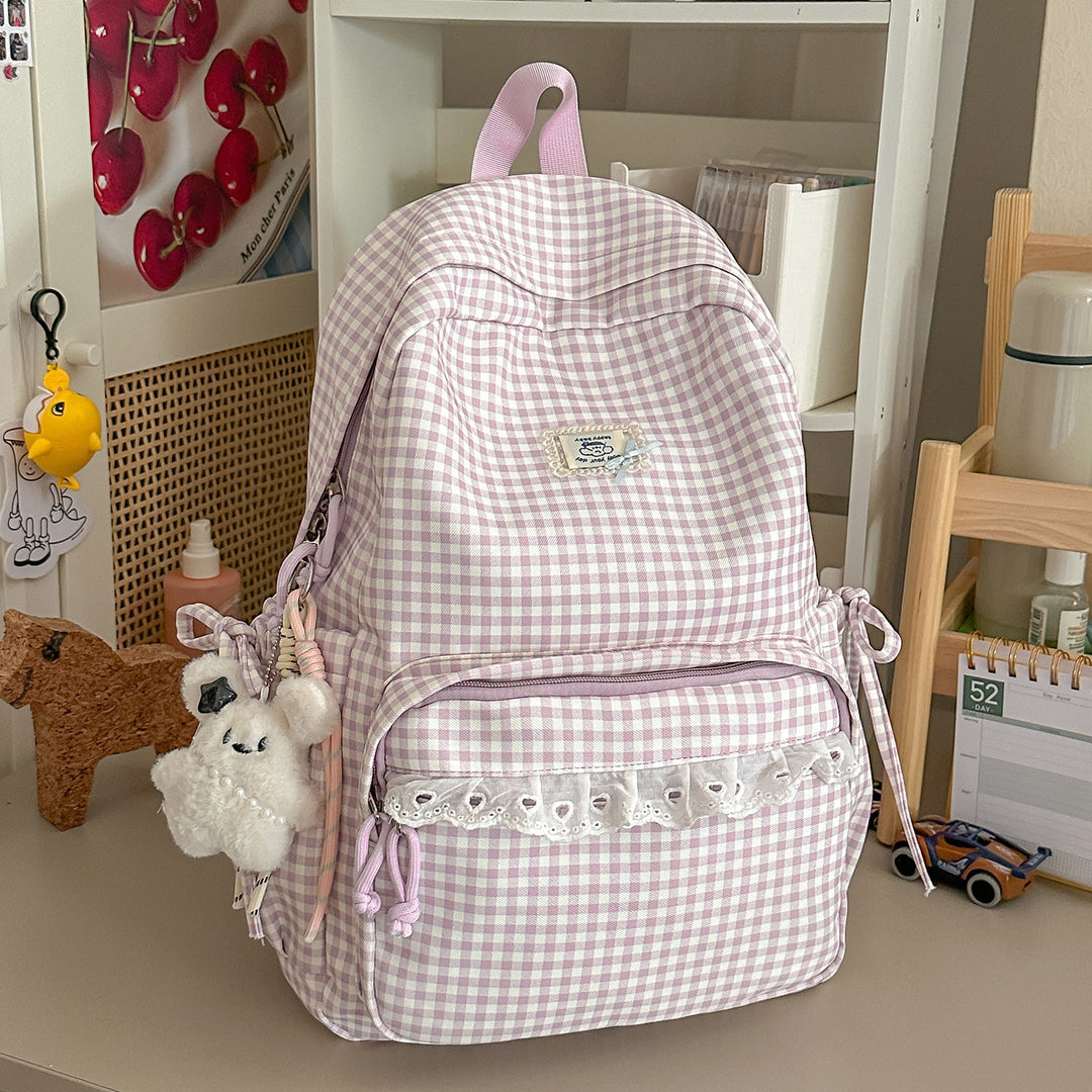 Casual Vintaged Gingham Print Backpack Kalsten