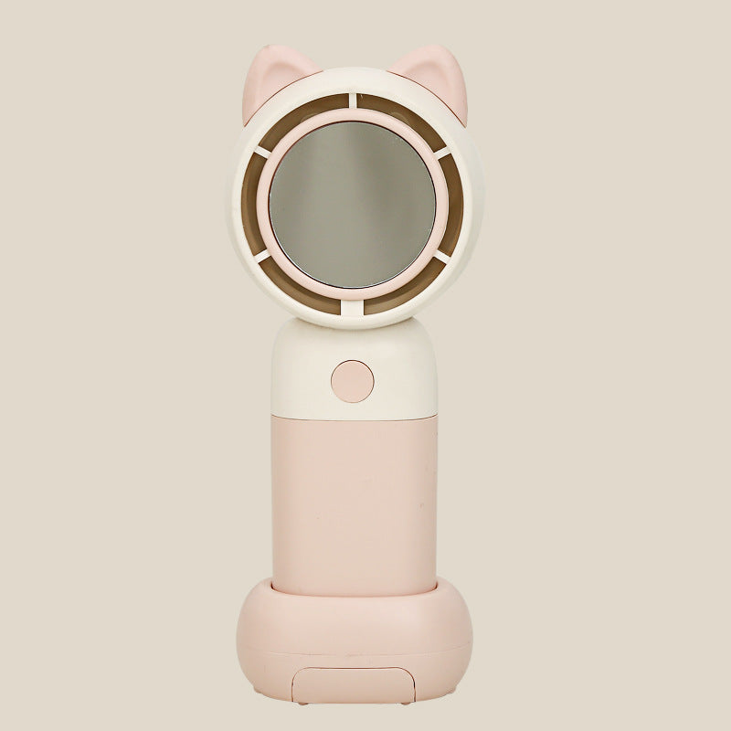 Cooling portable handheld bladeless fan with built-in mirror and rechargeable battery dock Kalsten