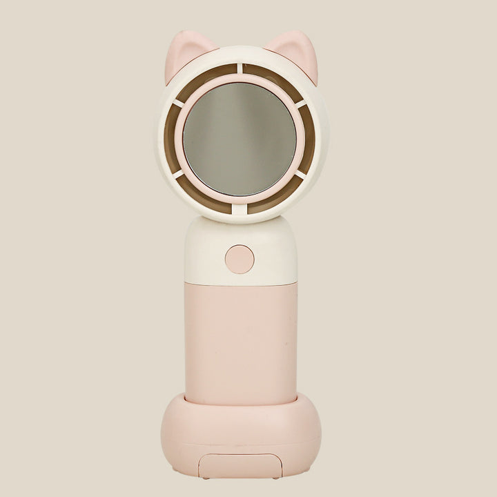 Cooling portable handheld bladeless fan with built-in mirror and rechargeable battery dock Kalsten