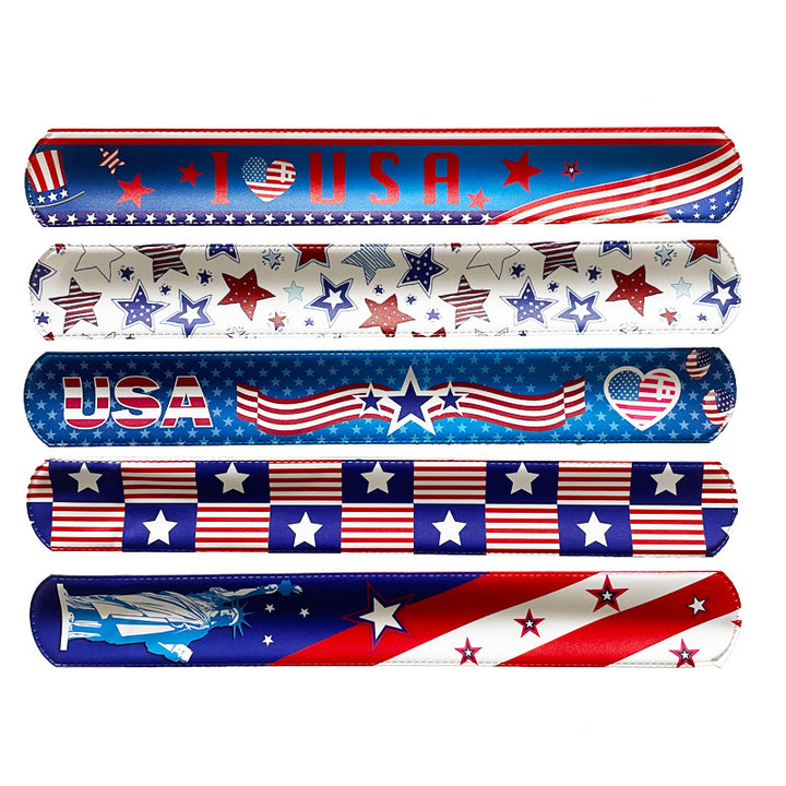 Unisex nan trendy snap bracelet set with patriotic USA motifs and flexible metal core Kalsten
