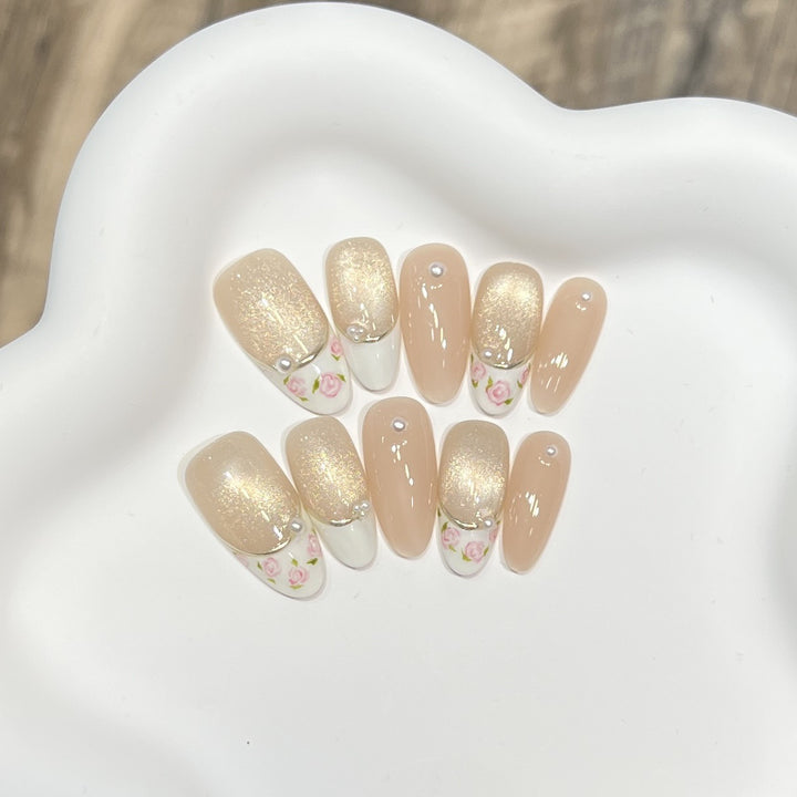 Glittery Floral Press-On Nail Set Kalsten